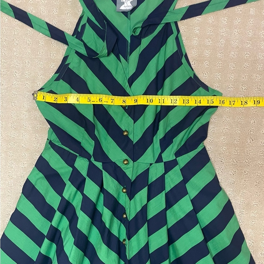 Anthropology Brand, Girls from Savoy, Green & Navy Sun Dress w/ pockets, Sz 4 - Picture 9 of 16